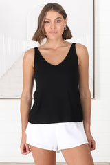 Ally Tank Top - V Neck Relaxed Tank Top in Black