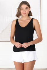 Ally Tank Top - V Neck Relaxed Tank Top in Black