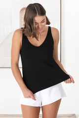 Ally Tank Top - V Neck Relaxed Tank Top in Black