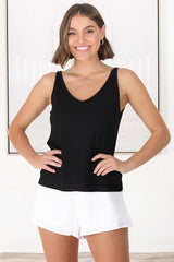 Ally Tank Top - V Neck Relaxed Tank Top in Black