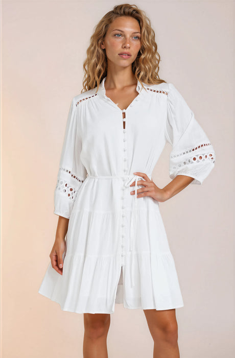 Model wearing Alyce Mini Dress in White from Salty Crush