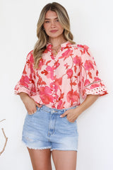 Alyce Shirt  - Mandarin Collar Cut Out Detailed Sleeve Button Down in Larissa Print