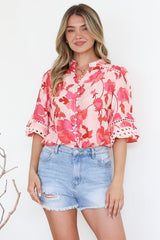 Alyce Shirt  - Mandarin Collar Cut Out Detailed Sleeve Button Down in Larissa Print
