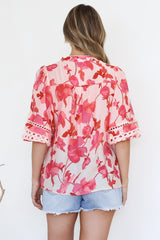 Alyce Shirt  - Mandarin Collar Cut Out Detailed Sleeve Button Down in Larissa Print