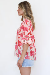 Alyce Shirt  - Mandarin Collar Cut Out Detailed Sleeve Button Down in Larissa Print