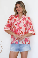 Alyce Shirt  - Mandarin Collar Cut Out Detailed Sleeve Button Down in Larissa Print
