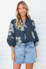 Alyce Shirt  - Mandarin Collar Cut Out Detailed Sleeve Button Down in Mabli Print