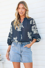 Alyce Shirt  - Mandarin Collar Cut Out Detailed Sleeve Button Down in Mabli Print