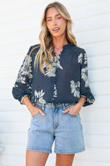 Alyce Shirt  - Mandarin Collar Cut Out Detailed Sleeve Button Down in Mabli Print