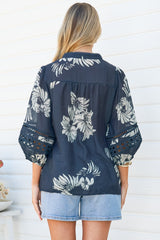 Alyce Shirt  - Mandarin Collar Cut Out Detailed Sleeve Button Down in Mabli Print