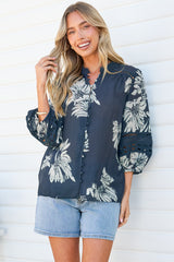 Alyce Shirt  - Mandarin Collar Cut Out Detailed Sleeve Button Down in Mabli Print