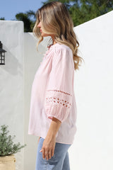 Alyce Shirt - Mandarin Collar Cut Out Detailed Sleeve Button Down in Pink