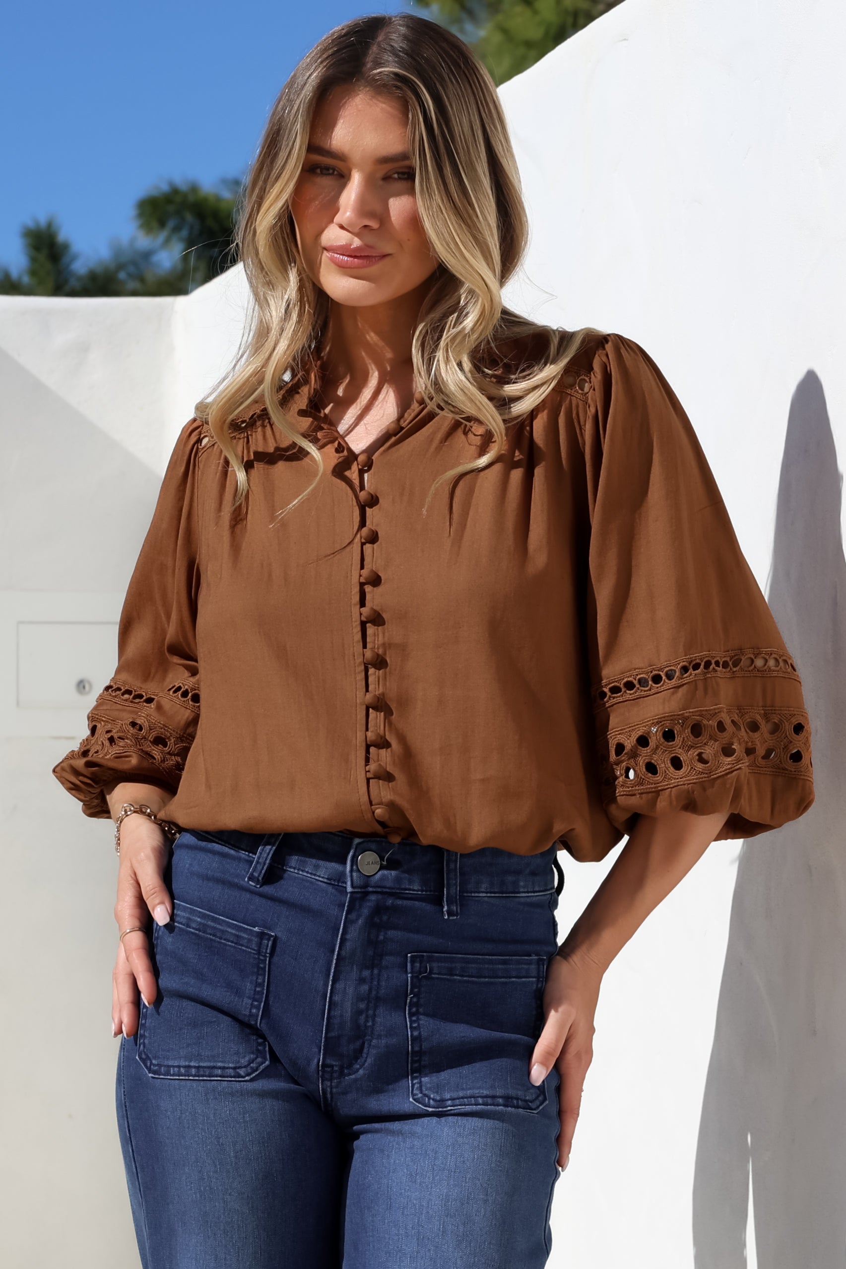 Alyce Shirt Mandarin Collar Cut Out Detailed Sleeve Button Down
