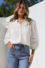 Alyce Shirt - Mandarin Collar Cut Out Detailed Sleeve Button Down in White