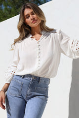 Alyce Shirt - Mandarin Collar Cut Out Detailed Sleeve Button Down in White