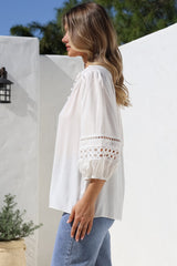Alyce Shirt - Mandarin Collar Cut Out Detailed Sleeve Button Down in White