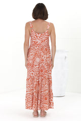 Amabel Maxi Dress - Thick Adjustable Strap Sun Dress in Athena Print Coral