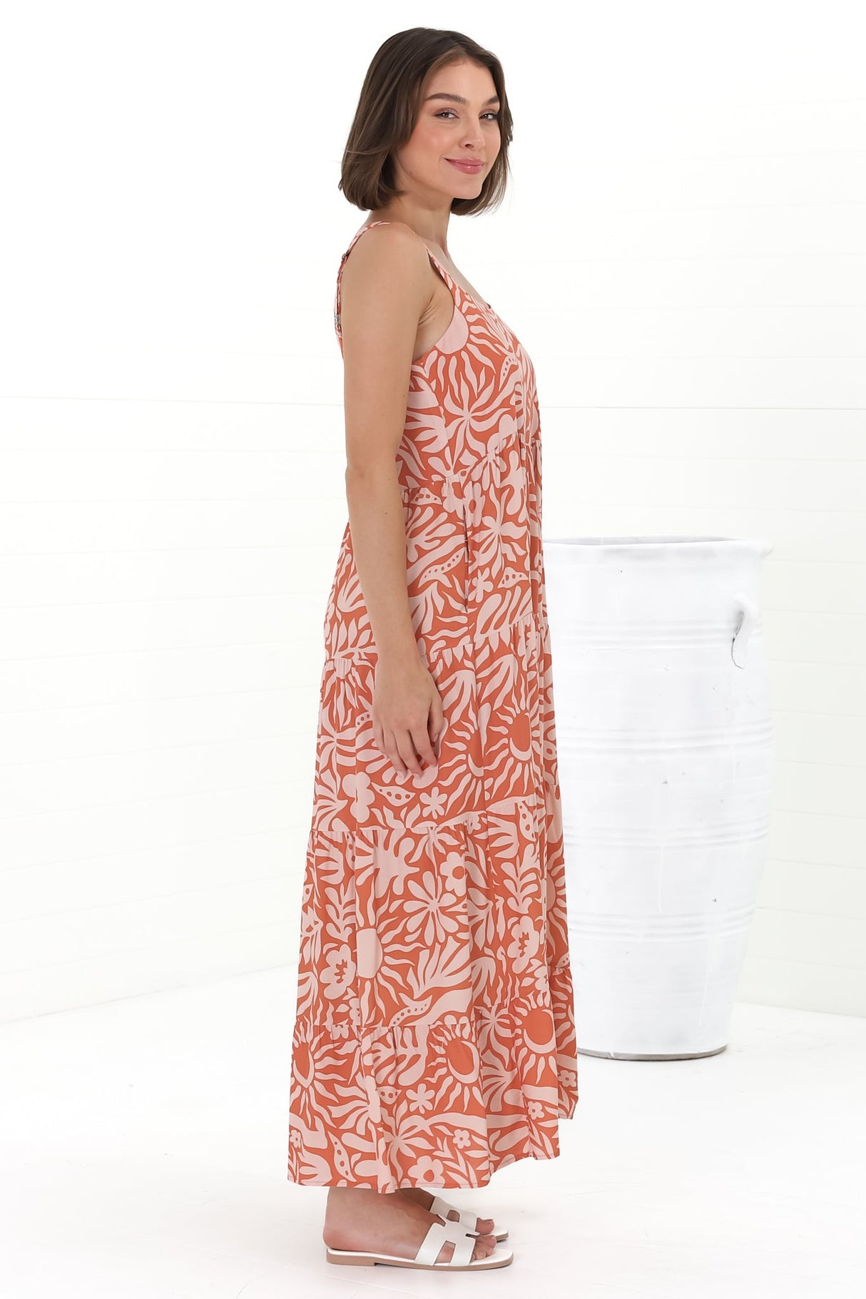 Amabel Maxi Dress - Thick Adjustable Strap Sun Dress in Athena Print Coral