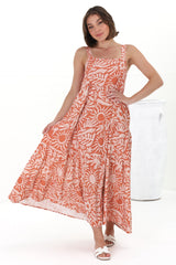 Amabel Maxi Dress - Thick Adjustable Strap Sun Dress in Athena Print Coral