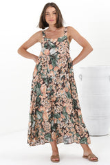 Amabel Maxi Dress - Thick Adjustable Strap Sun Dress in Baloo Print