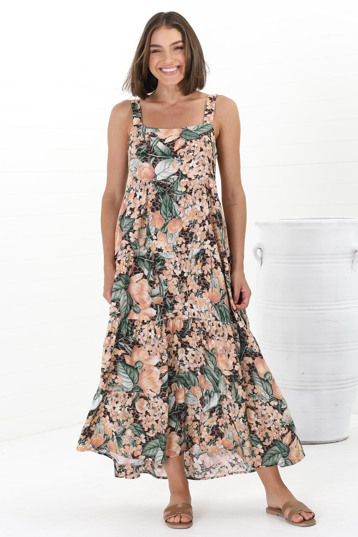 Amabel Maxi Dress - Thick Adjustable Strap Sun Dress in Baloo Print