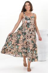 Amabel Maxi Dress - Thick Adjustable Strap Sun Dress in Baloo Print