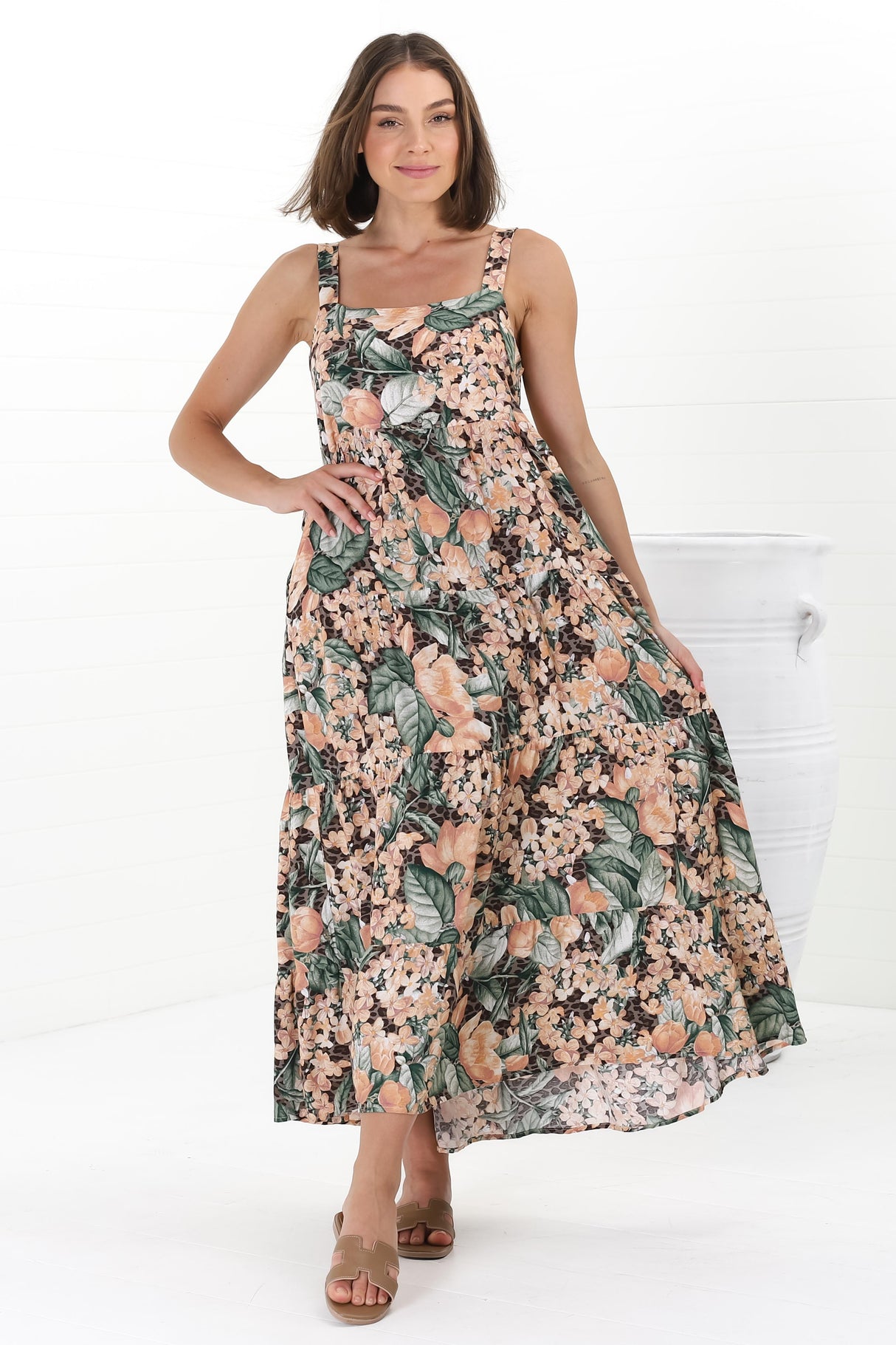 Amabel Maxi Dress - Thick Adjustable Strap Sun Dress in Baloo Print