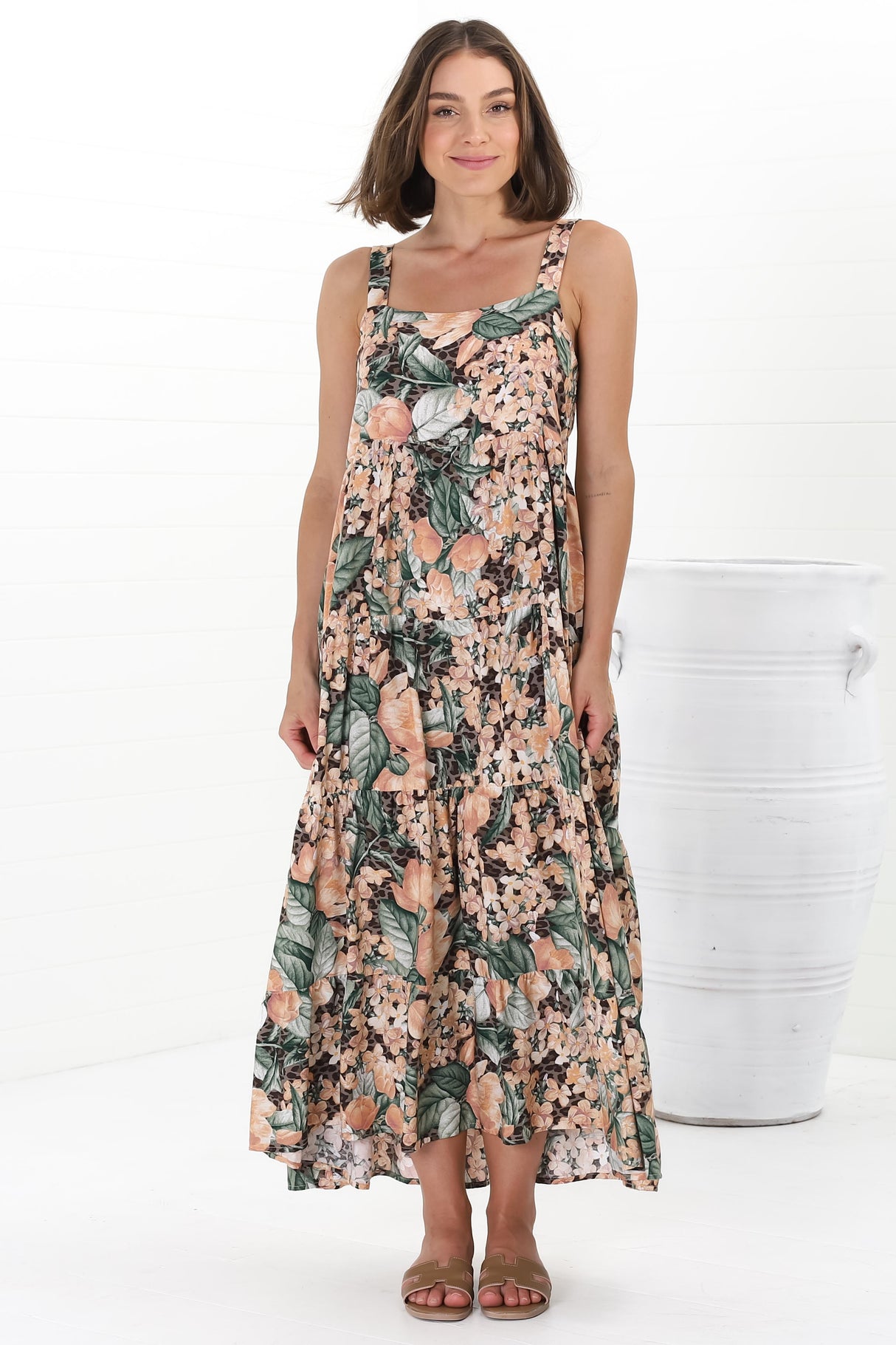 Amabel Maxi Dress - Thick Adjustable Strap Sun Dress in Baloo Print