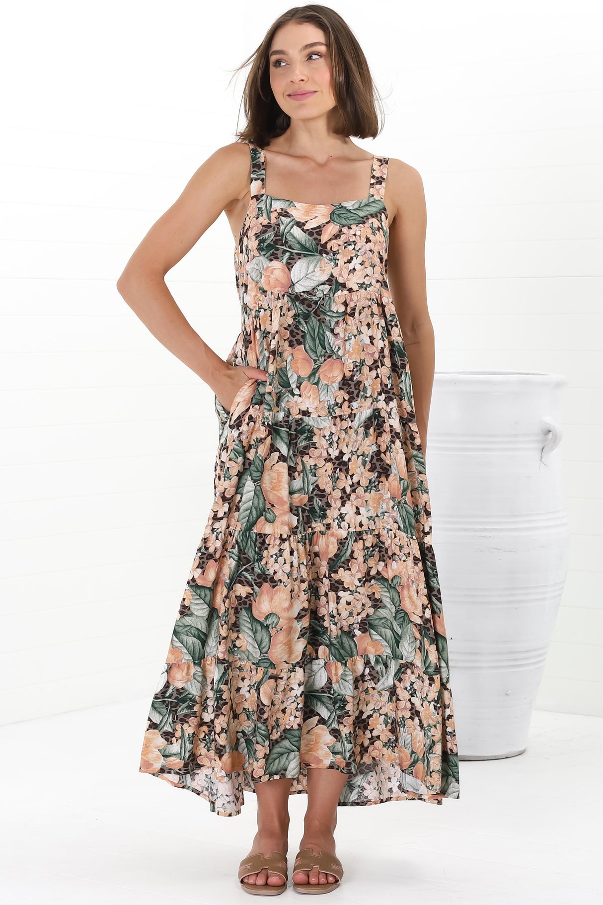 Amabel Maxi Dress - Thick Adjustable Strap Sun Dress in Baloo Print