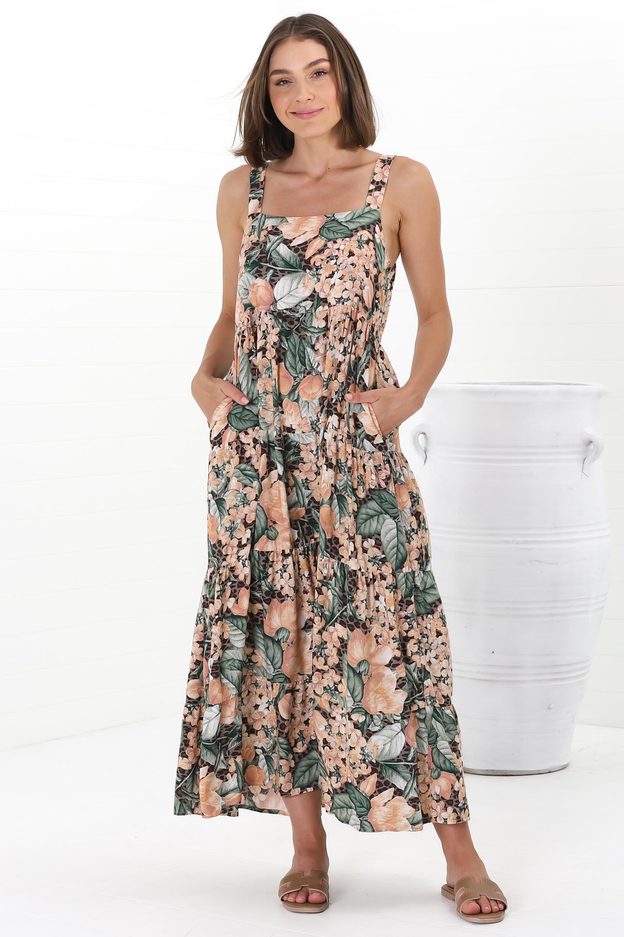 Amabel Maxi Dress - Thick Adjustable Strap Sun Dress in Baloo Print