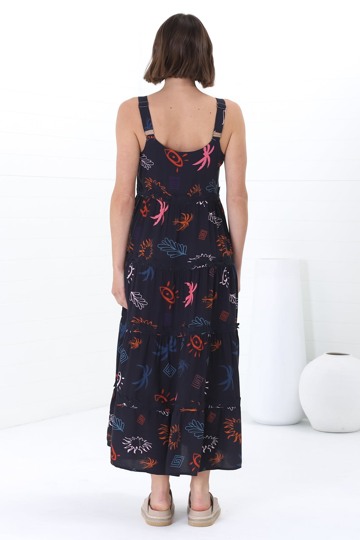 Amabel Maxi Dress - Thick Adjustable Strap Sun Dress in Kalista Print Navy