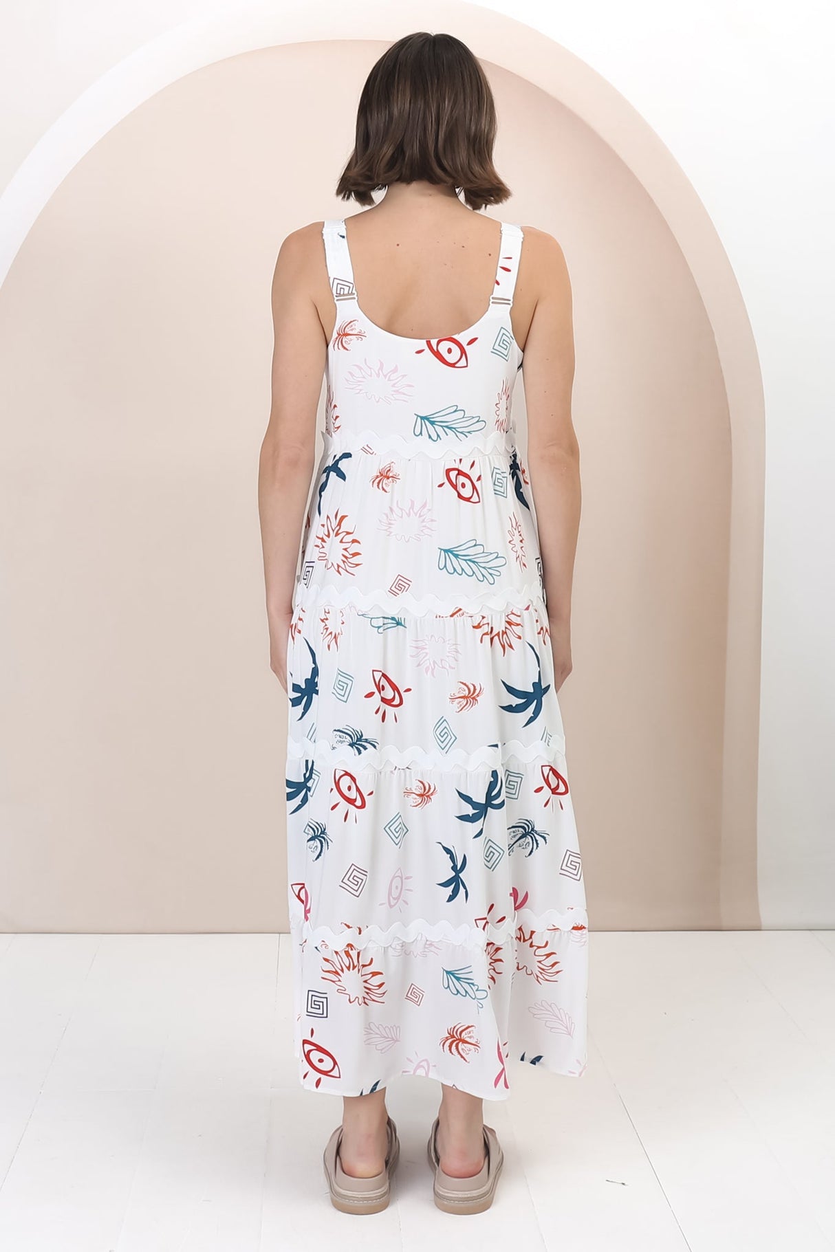 Amabel Maxi Dress - Thick Adjustable Strap Sun Dress in Kalista Print White