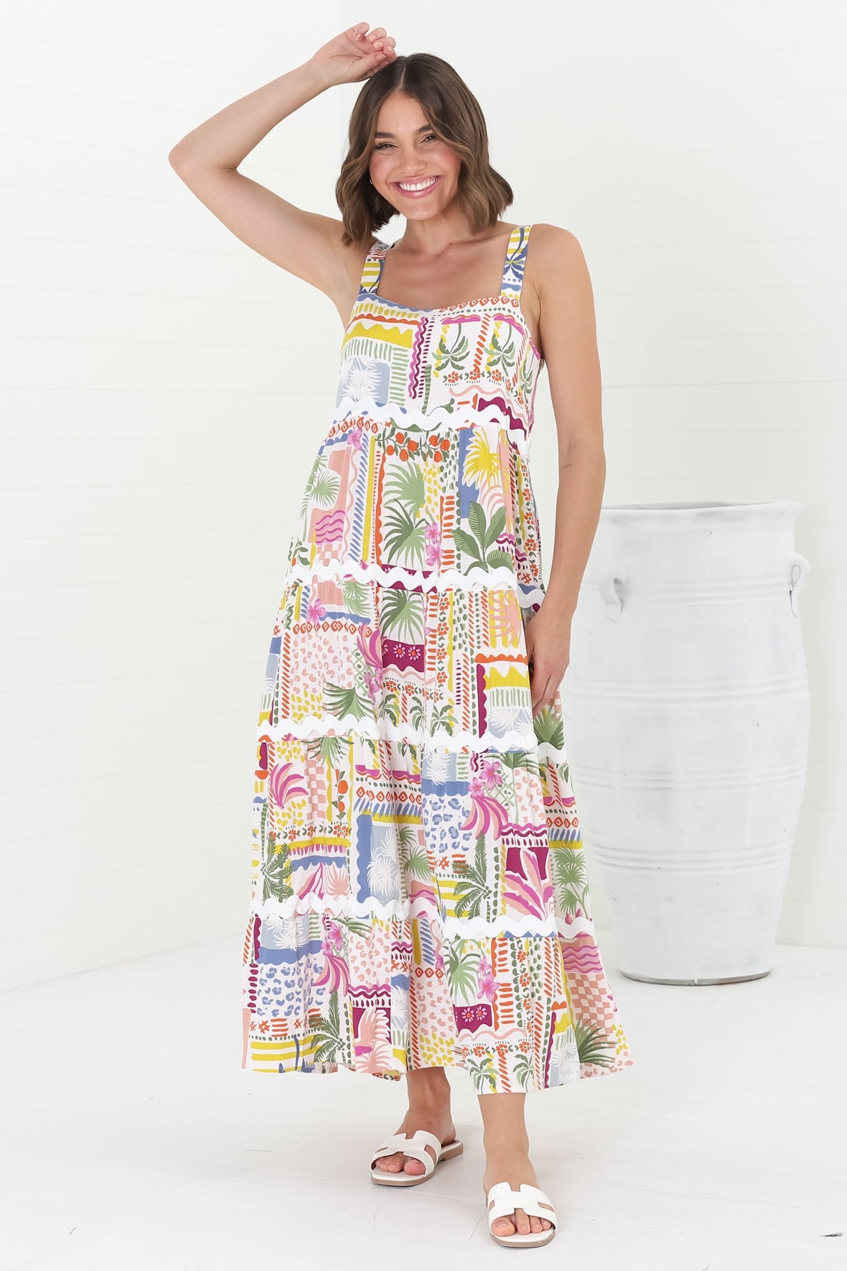 Amabel Maxi Dress - Thick Adjustable Strap Sun Dress in Nalani Print