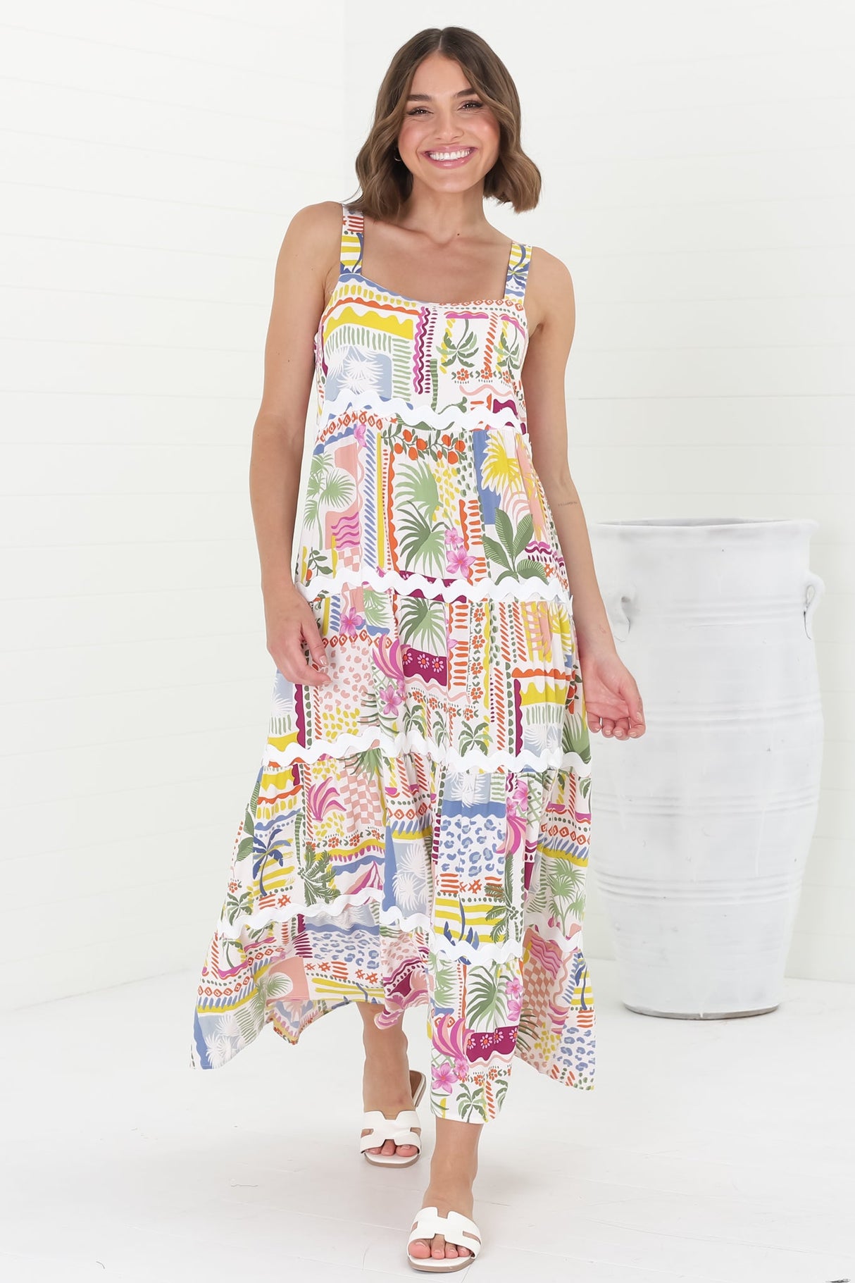 Amabel Maxi Dress - Thick Adjustable Strap Sun Dress in Nalani Print