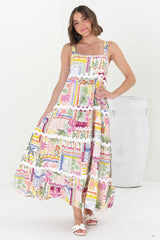 Amabel Maxi Dress - Thick Adjustable Strap Sun Dress in Nalani Print