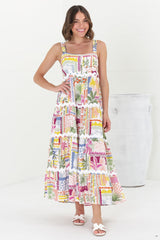 Amabel Maxi Dress - Thick Adjustable Strap Sun Dress in Nalani Print