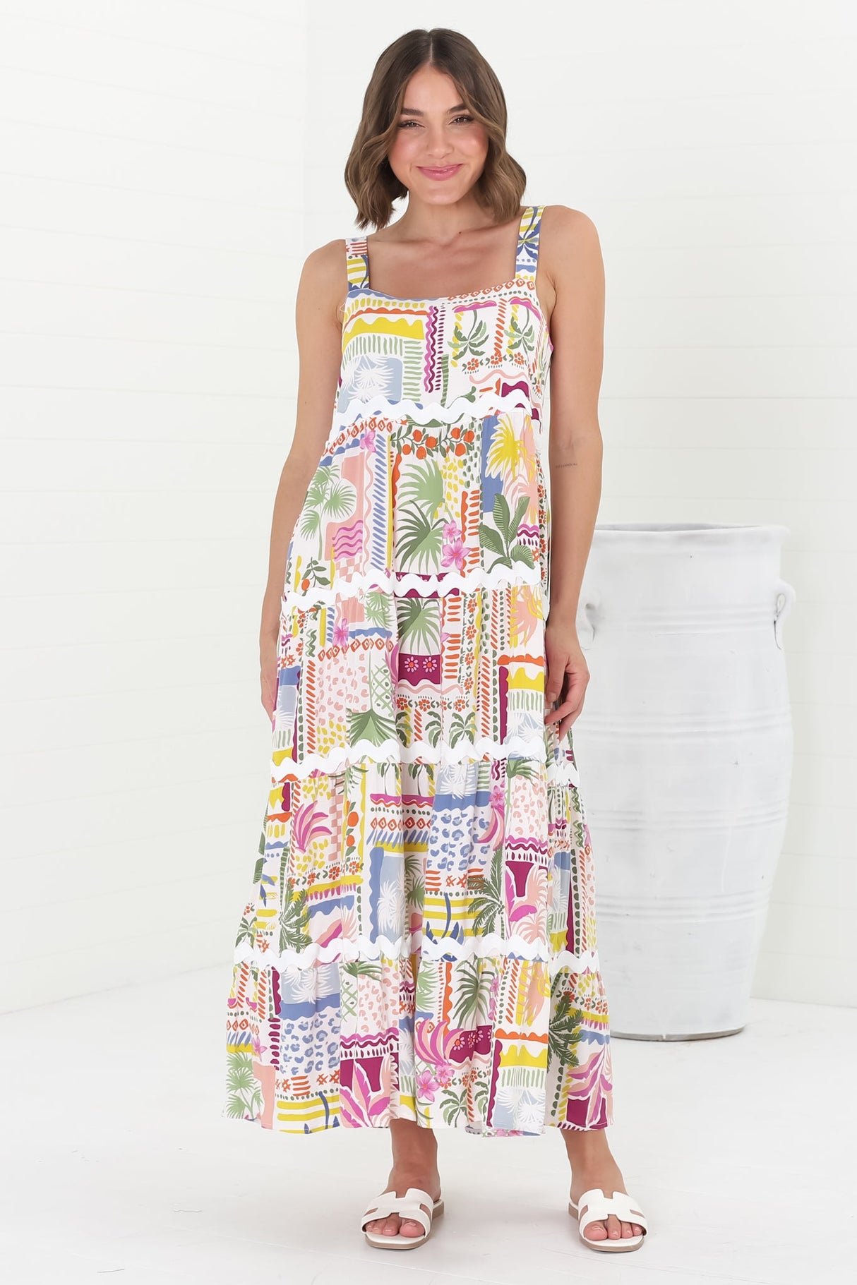 Amabel Maxi Dress - Thick Adjustable Strap Sun Dress in Nalani Print