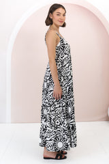 Amabel Maxi Dress - Thick Adjustable Strap Sun Dress in Athena Print Black