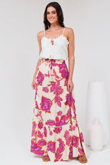 Amana Maxi Skirt - Tiered Skirt with Ladder Lace Insert Splicing in Kalia Print Cream