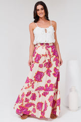 Amana Maxi Skirt - Tiered Skirt with Ladder Lace Insert Splicing in Kalia Print Cream