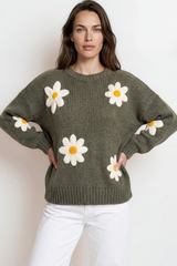 Model wearing Amara Jumper in Khaki from Salty Crush