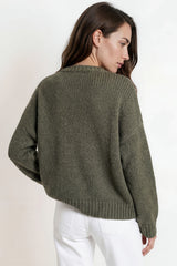 Model wearing Amara Jumper in Khaki from Salty Crush