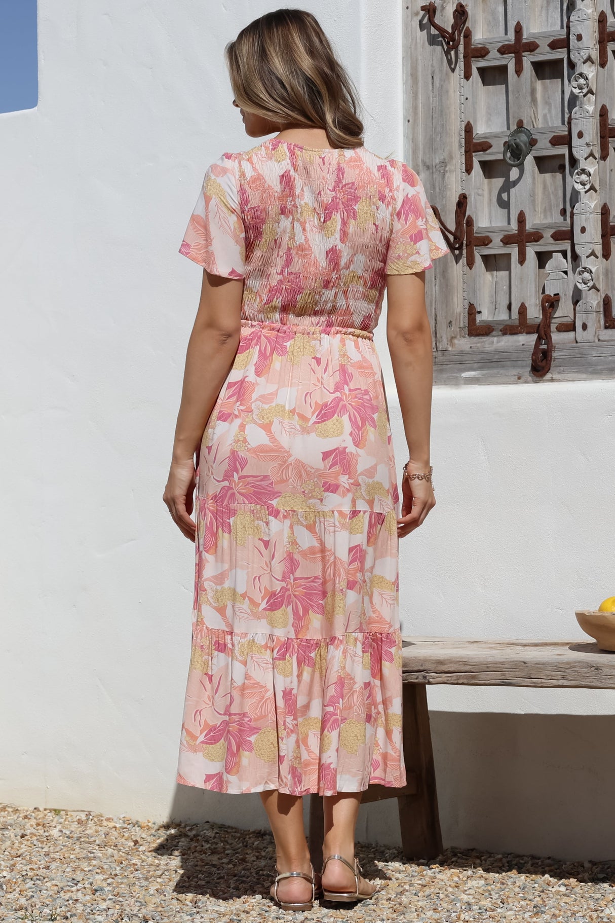 Amaya Midi Dress - Shirred Cap Sleeve A Line Dress in Lola Print