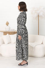 Amelie Maxi Dress - Frill Collar Button Through Dress with Waist Tie in Dayah Print