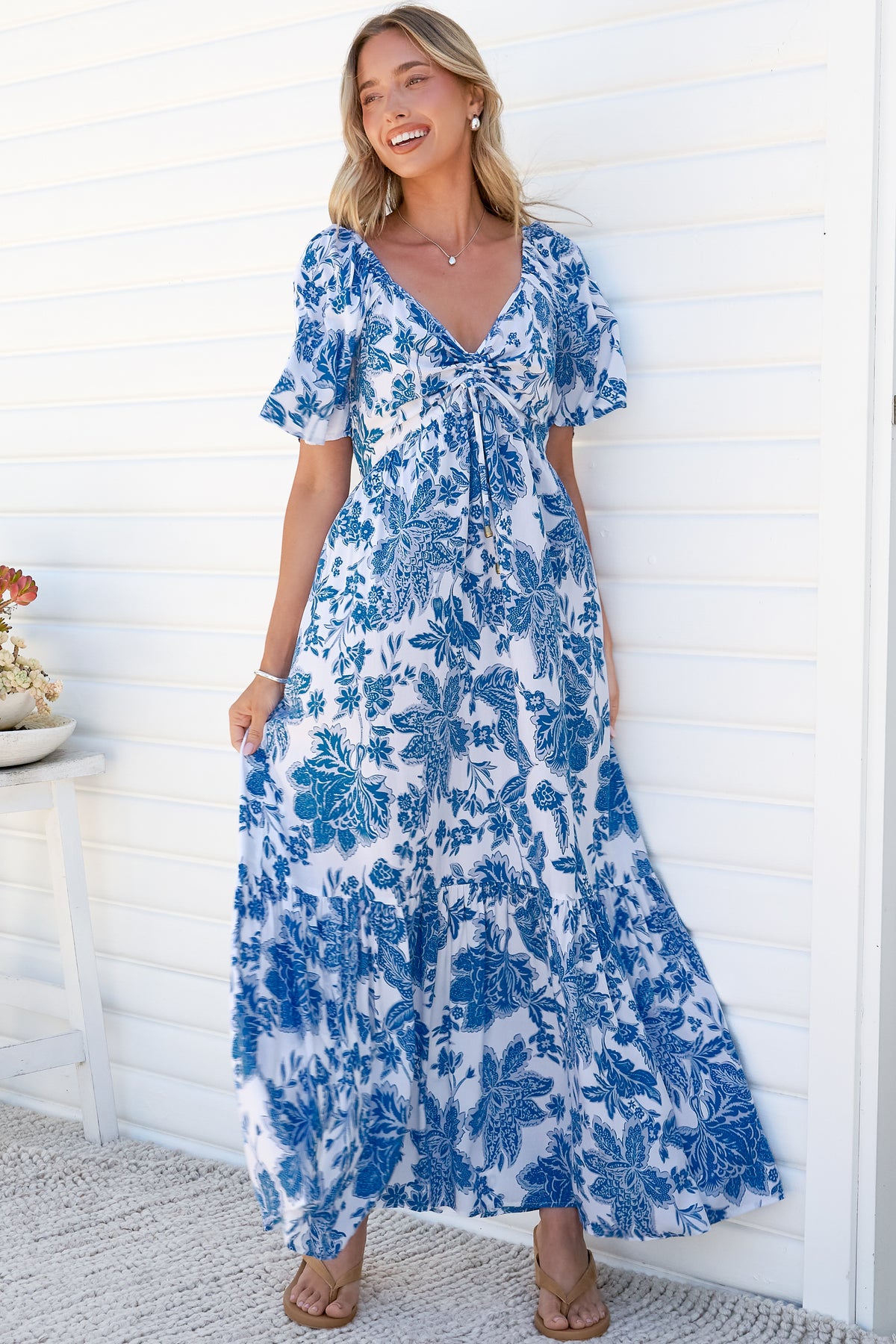 Ameya Maxi Dress - Sweetheart Neckline On or Off Shoulder Dress with Flutter Sleeves in Alina Print