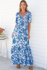 Ameya Maxi Dress - Sweetheart Neckline On or Off Shoulder Dress with Flutter Sleeves in Alina Print