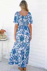 Ameya Maxi Dress - Sweetheart Neckline On or Off Shoulder Dress with Flutter Sleeves in Alina Print