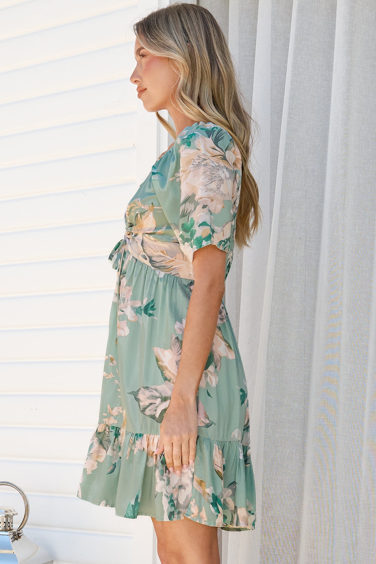 Ameya Mini Dress - Sweetheart Neckline On or Off Shoulder Dress with Tie Bust in Emerson Print