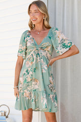 Ameya Mini Dress - Sweetheart Neckline On or Off Shoulder Dress with Tie Bust in Emerson Print