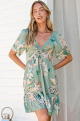 Ameya Mini Dress - Sweetheart Neckline On or Off Shoulder Dress with Tie Bust in Emerson Print